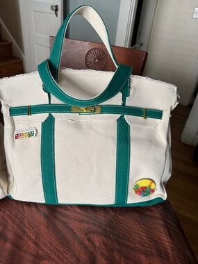 Cream Canvas Tote with Green Trim - Everyday Carry Tote